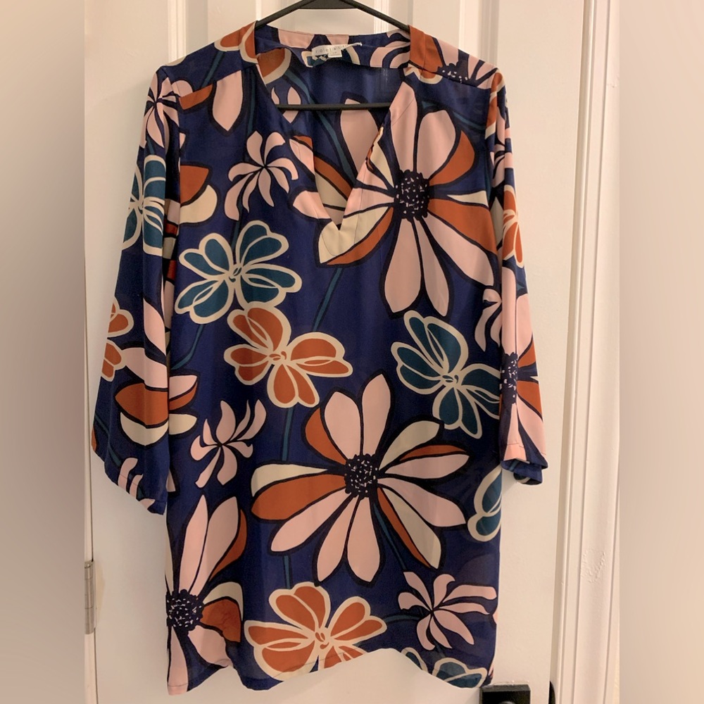 Navy blue floral blouse